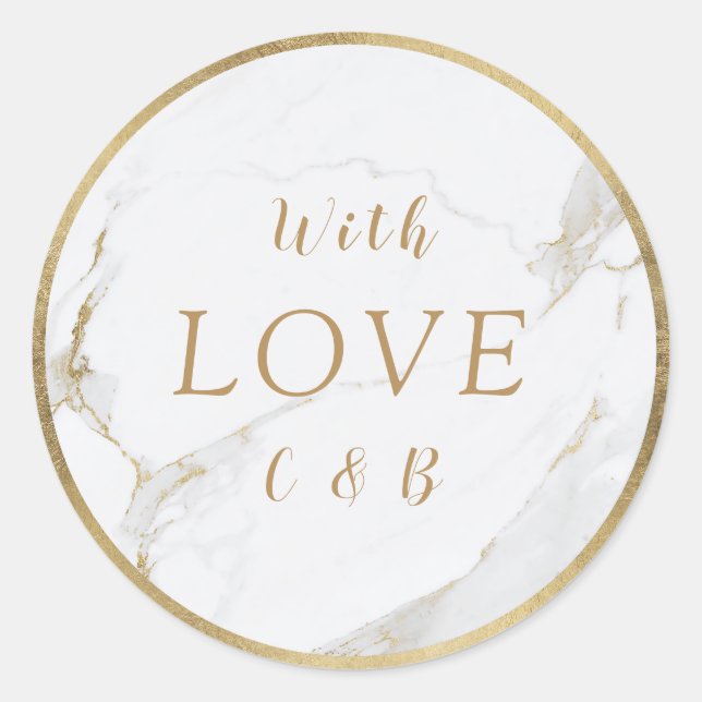 Sticker Rond Marbre d'or Faux mariage moderne amour monogramme (Devant)