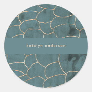 Sticker Rond Marbre moderne Gold Gemstone Turquoise
