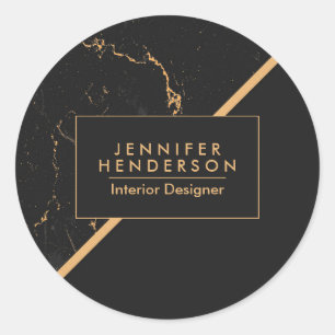 Sticker Rond Marbre noir et doré