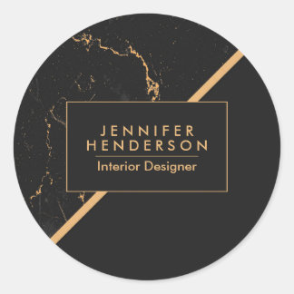 Sticker Rond Marbre noir et doré