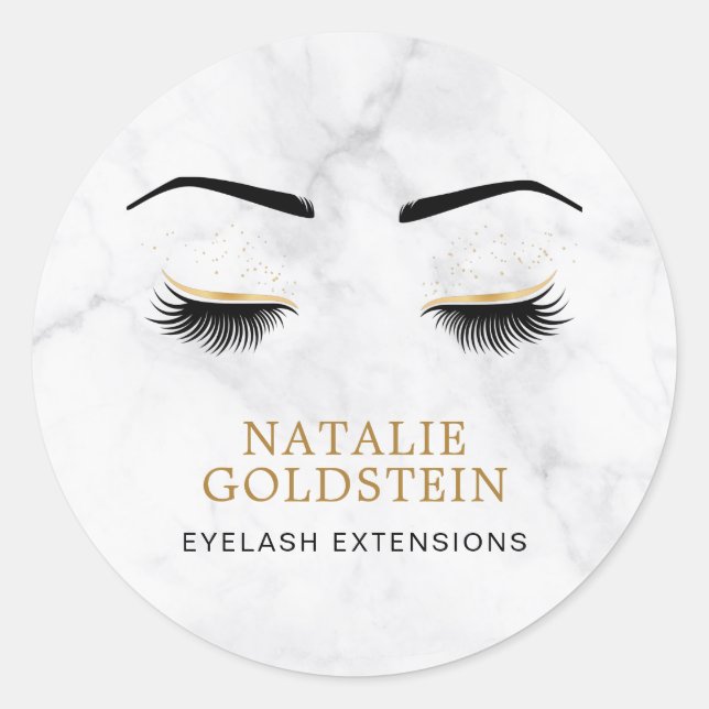 Sticker Rond Marbre noir et or Lash et Brow Beauté (Devant)