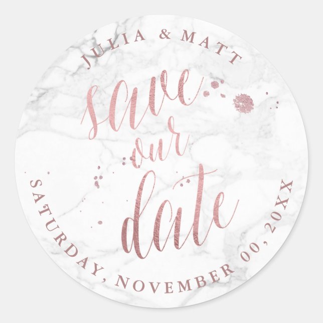 Sticker Rond Marbre PixDezine Enregistrer la date/Faux Rose Gol (Devant)