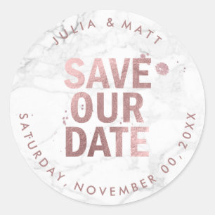 Sticker Rond Marbre PixDezine Enregistrer la date/Faux Rose Gol