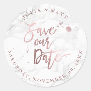 Sticker Rond Marbre PixDezine Enregistrer la date/Faux Rose Gol