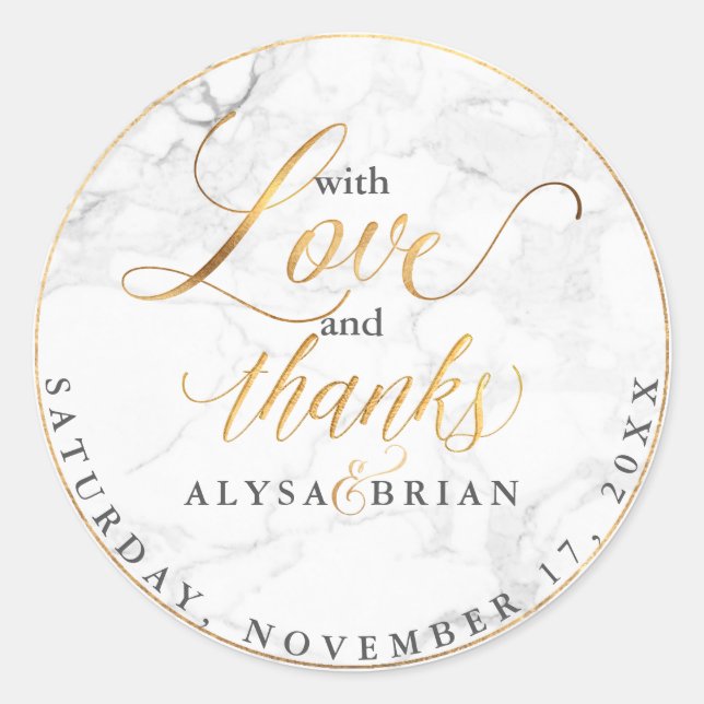 Sticker Rond Marbre PixDezine / Faux Gold Love+Thanks (Devant)