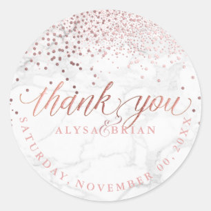 Sticker Rond Marbre PixDezine/Rose  or Confetti Merci