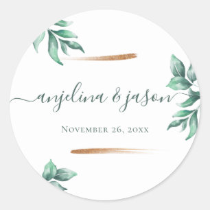 Sticker Rond Marbre vert Emeraude & Mariage d'eucalyptus or