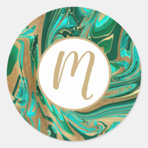 Sticker Rond Marbre vert et or liquide