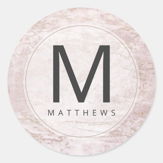 Sticker Rond Marbres modernes en Mauve Rose Mariage de monogram (Devant)