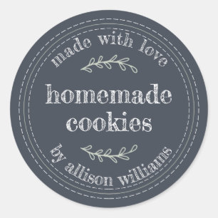 Sticker Rond Marchandises Rustiques faites maison Cuisines Bleu