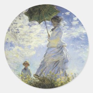 Sticker Rond Marche, dame avec un Parasol