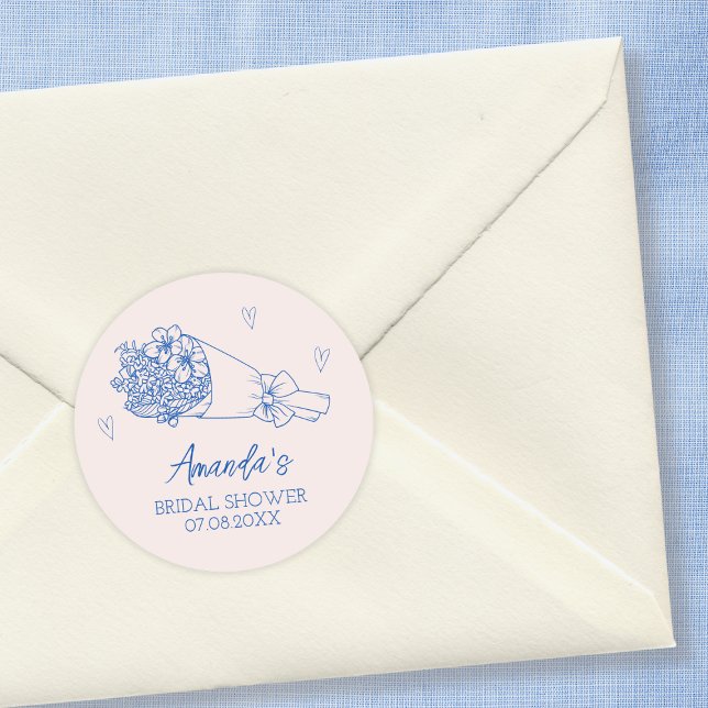 Sticker Rond Marché de fleurs des agriculteurs dessinés à la ma (Flowers Farmers Market Hand Drawn Bridal Shower Classic Round Sticker)