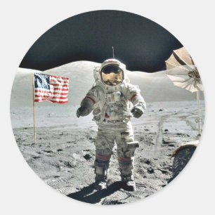 Sticker Rond Marche de la lune avec drapeau américain