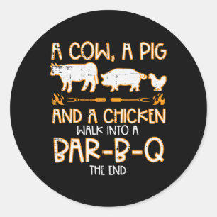 Sticker Rond Marche de poulet de porc de vache R B Q Bbq Rbecue