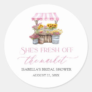 Sticker Rond Marché de producteur frais Mariage Shower