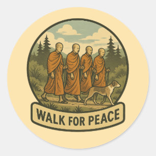 Sticker Rond Marche pour la paix – Moines minimalistes et badge