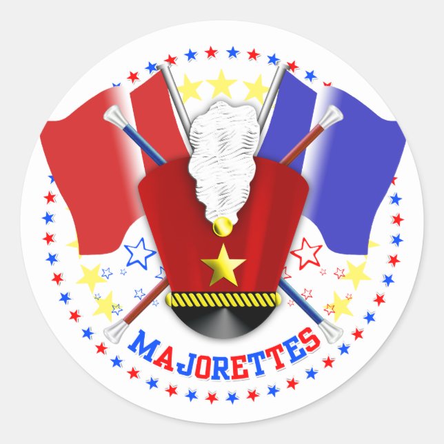 Sticker Rond Marching de Majorette, blanc rouge et bleu, Sticke (Devant)