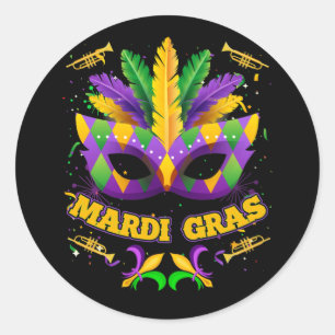 Sticker Rond Mardi Gras 2022 Girls Mask Beads New Orleans Party