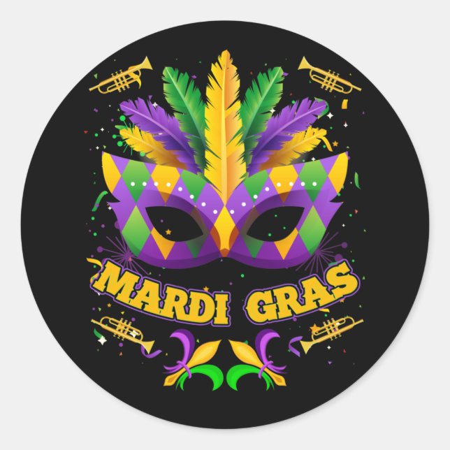 Sticker Rond Mardi Gras 2022 Girls Mask Beads New Orleans Party (Devant)