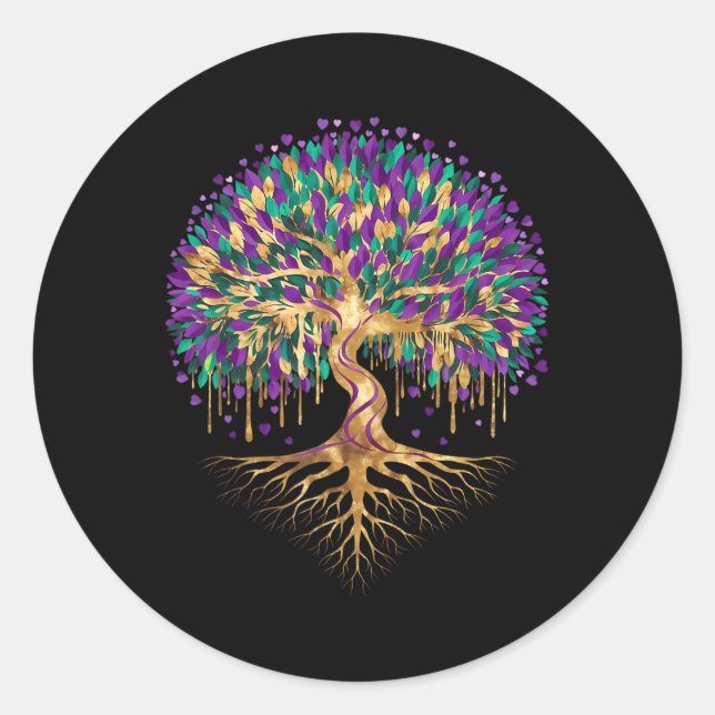 Sticker Rond Mardi Gras Bead Tree Carnival New Orleans 2025 Wom (Devant)