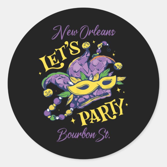 Sticker Rond Mardi Gras Bourbon Street New Orleans Souvenir Lou (Devant)