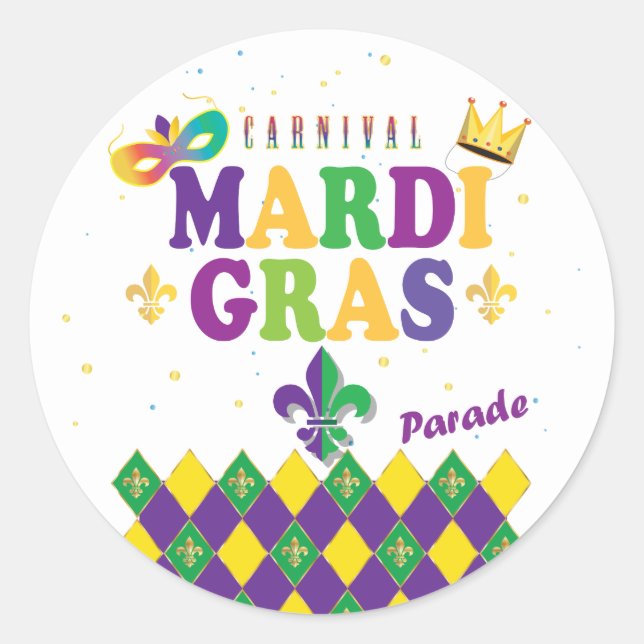 Sticker Rond Mardi Gras Carnaval Arlequin Fleur de Lis Diamond (Devant)