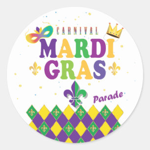 Sticker Rond Mardi Gras Carnaval Arlequin Fleur de Lis Diamond