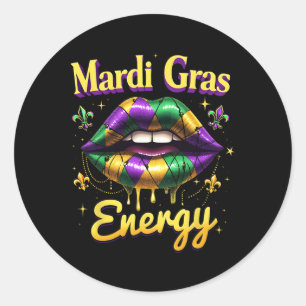 Sticker Rond Mardi Gras Carnival Lips New Orleans 2025 C