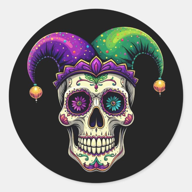 Sticker Rond Mardi Gras Costume sucre crâne Carnaval New Orlean (Devant)