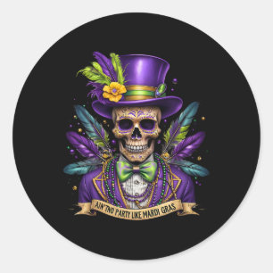 Sticker Rond Mardi Gras Crâne Haut Chapeau New Orleans sorcier 