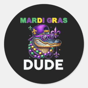 Sticker Rond Mardi Gras Dude Alligator Mardigator Crocodile Kid