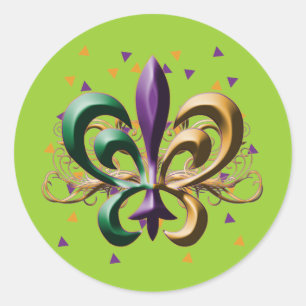 Sticker Rond Mardi Gras Fleur de Lis Design