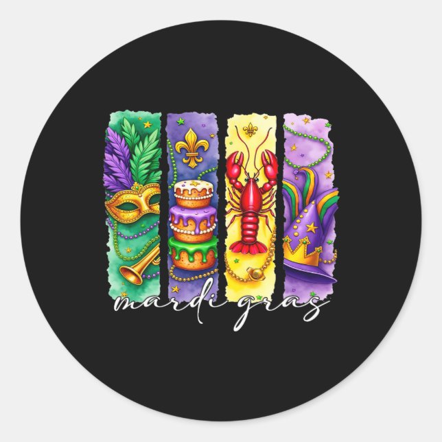 Sticker Rond Mardi Gras Fleur De Lis Masque King Cake Crawfish (Devant)