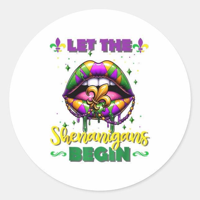 Sticker Rond Mardi Gras Let The Shenanigans Begin Lips Kids Men (Devant)