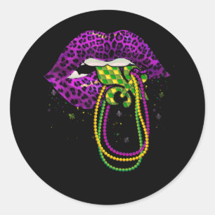 Sticker Rond Mardi Gras Lèvres Queen Fat Beat Mardi Nouvelle-Or