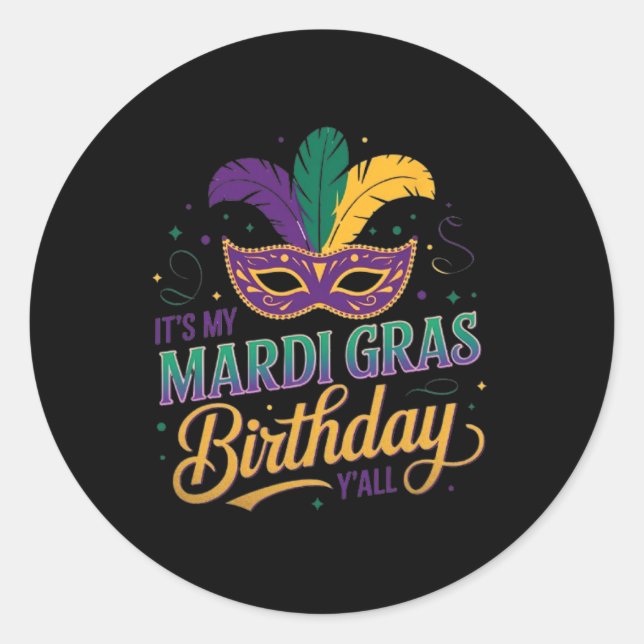 Sticker Rond Mardi Gras Masque d'anniversaire C'est mon Mardi G (Devant)