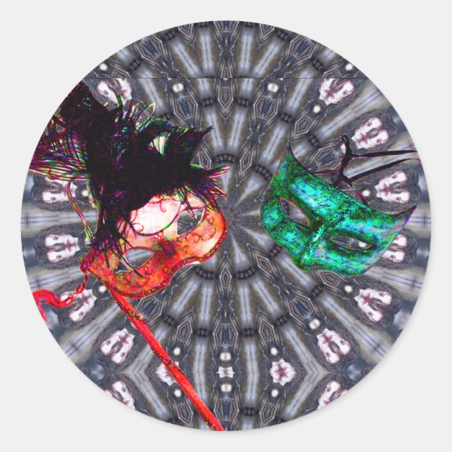 Sticker Rond MARDI GRAS MASQUERADE BALL MASK bleu rose violet (Devant)