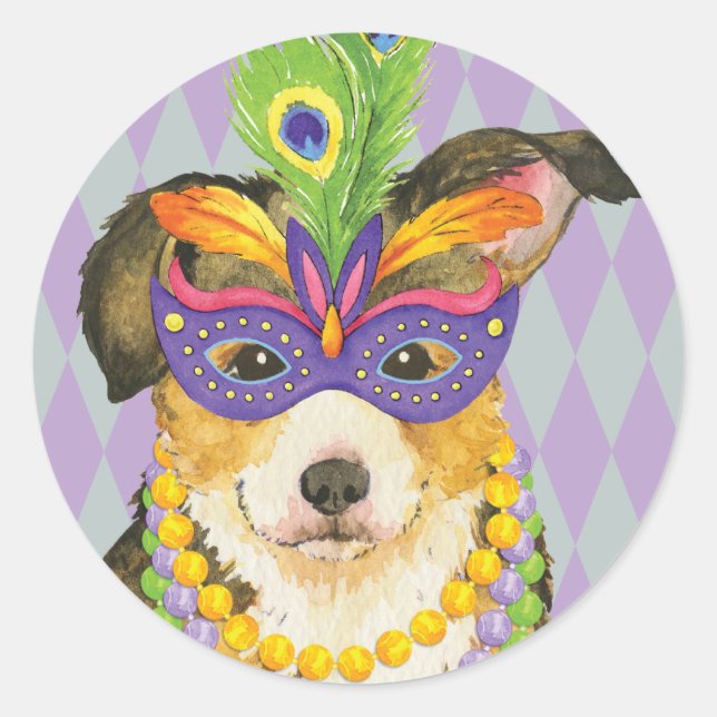 Sticker Rond Mardi Gras Pembroke Welsh Corgi (Devant)