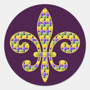 Sticker Rond Mardi Gras perle Fleur de lis