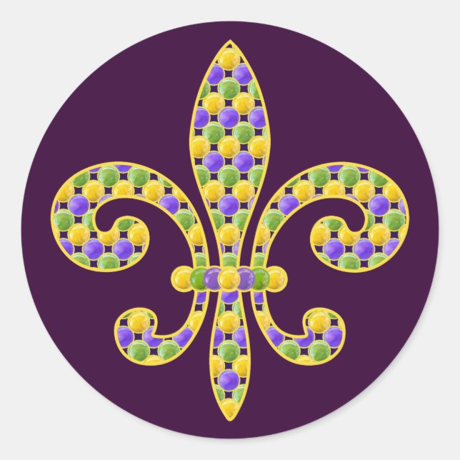 Sticker Rond Mardi Gras perle Fleur de lis (Devant)