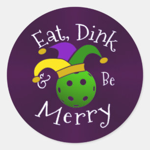 Sticker Rond Mardi Gras Pickleball Eat Dink Be Joyeux
