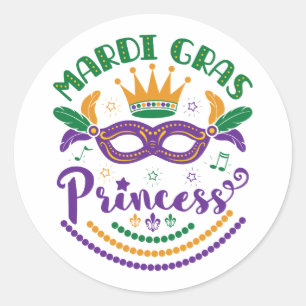 Sticker Rond Mardi Gras Princesse Mignonne Femme Carnaval