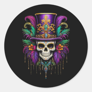 Sticker Rond Mardi Gras Skull sorcier Docteur New Orleans Homme