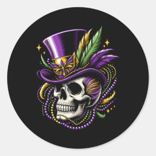 Sticker Rond Mardi Gras Skull sorcier Docteur New Orleans Homme