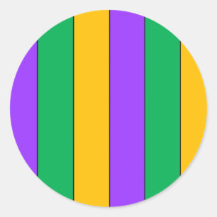 Sticker Rond Mardi Gras Stripes Motif violet vert jaune