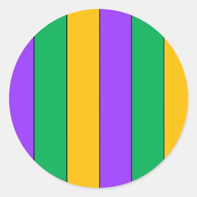 Sticker Rond Mardi Gras Stripes Motif violet vert jaune (Devant)