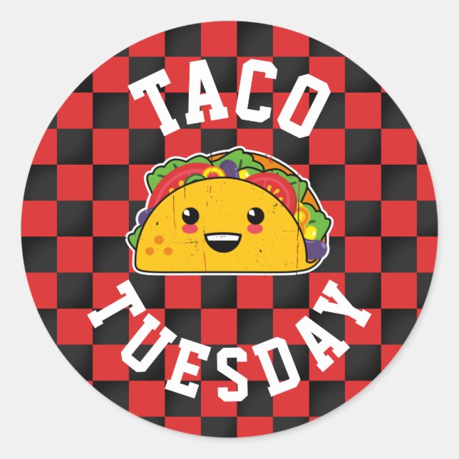 Sticker Rond Mardi Taco ! Yummy Kawaii Taco Faux (Devant)