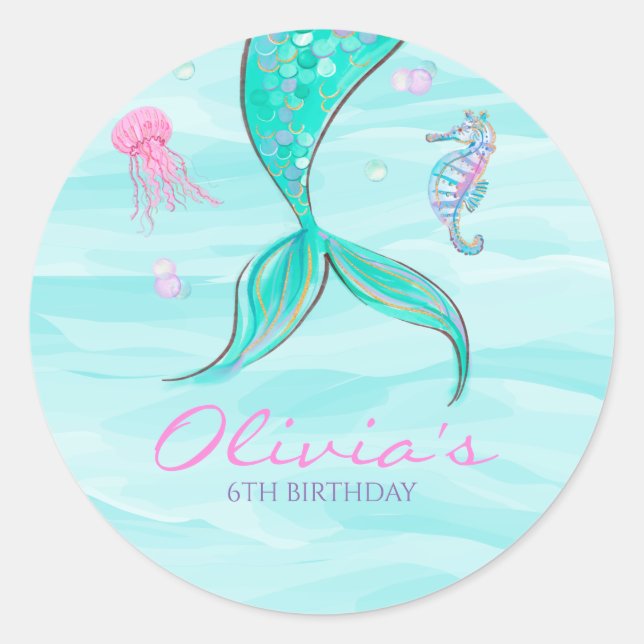Sticker Rond Marée de sirènes sous la mer Anniversaire (Devant)