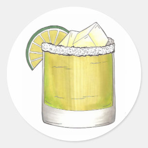 Sticker Rond Margarita Cocktail Bar en verre Boisson mixte Lime