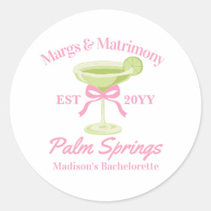 Sticker Rond Marges et Mariage Margaritas Bachelorette Party